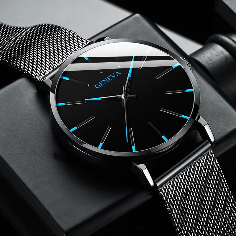 Elegant Minimalist Men's Ultra-Thin Stainless Steel Mesh Business Quartz Watch