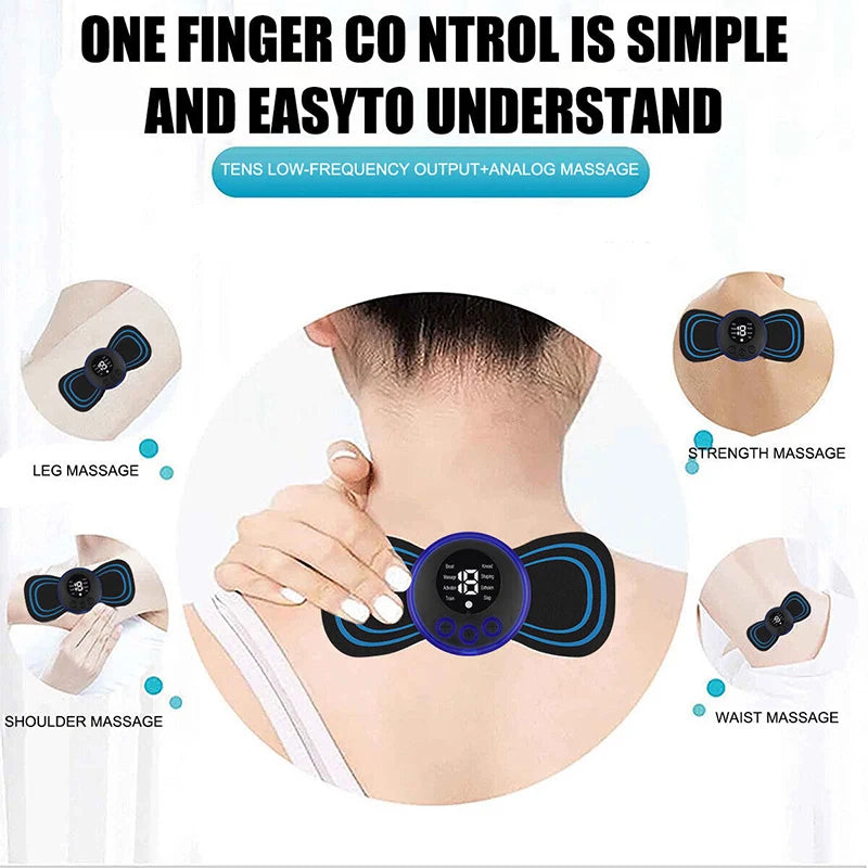 Mini Portable EMS Neck Massager: Electric Cervical Muscle Pain Relief Patch